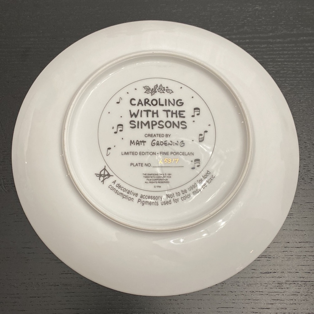 The Simpsons Vintage Limited Edition Porcelain Plate CAROLING WITH THE SIMPSONS - Picture 3 of 6